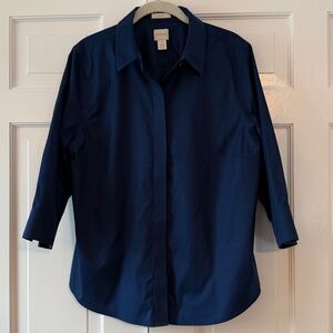 Chico's Classic Navy Blue Button-Front Blouse Cotton Size 2 / US Size Large 12